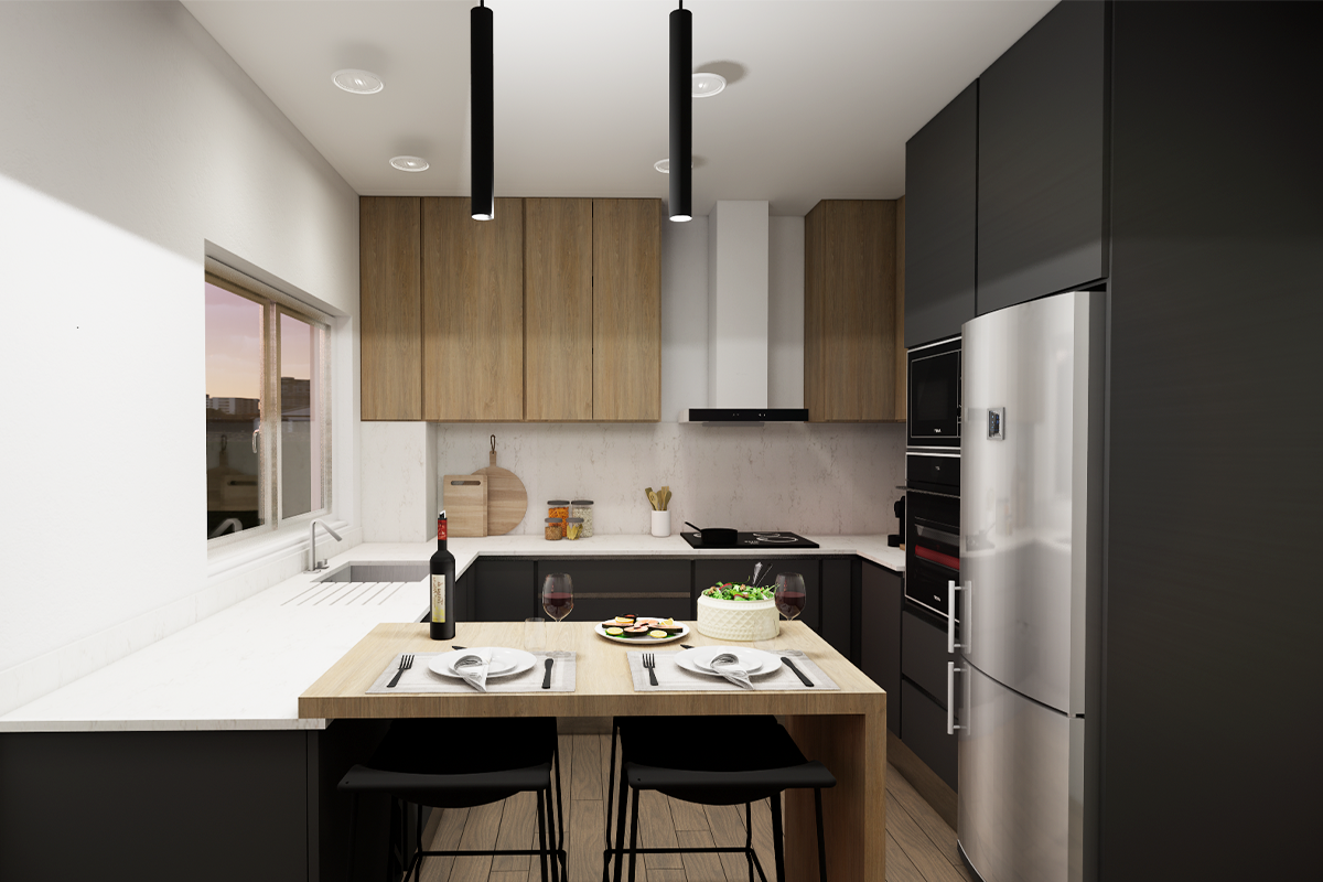 Kitchen in Black and Oak